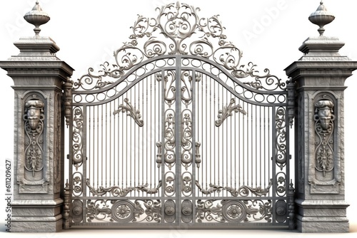 An intricately designed iron gate at the entrance. generative AI