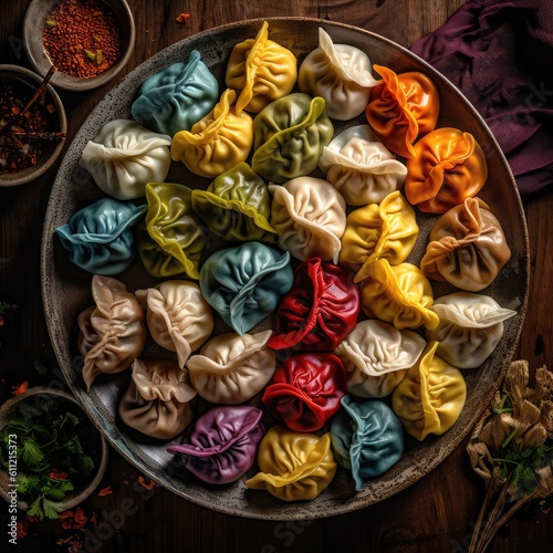 Colorful Chinese Jiaozi Dumplings