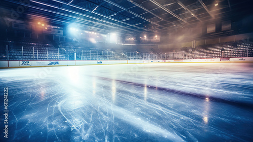 Hockey ice rink sport arena empty field, stadium. Generative Ai