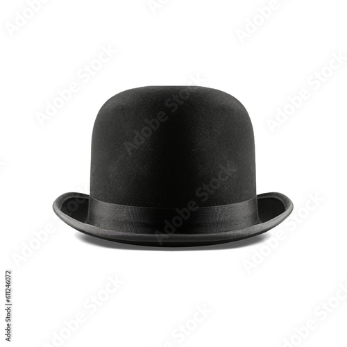 Black bowler hat isolated on transparent or white background, png