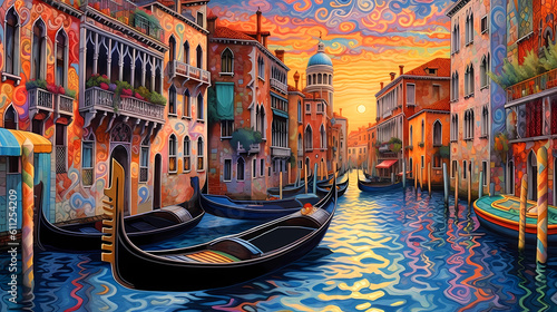 Illustration of the beautiful city of Venice. City of gondoliers, bridges, carnivals and love. Italy