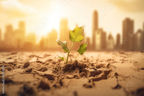 Desertification transforming fertile land into barren deserts, Climate change and environmental degradation, climate change, pollution, bokeh Generative AI