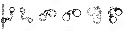Set of handcuffs vector icons. Symbol jail or crime. Vector 10 EPS.
