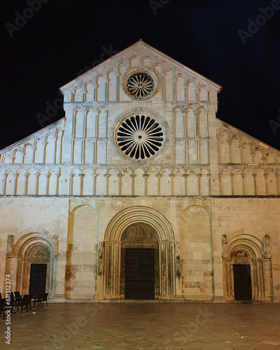 Cathedral of St. Anastasia at night in Zadar, Croatia