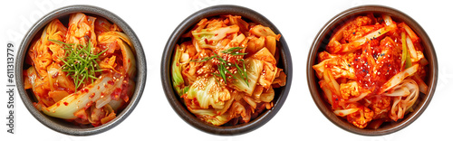 Korea food, Chinese cabbage kimchi on black bowl, top view with transparent background, Generative AI Technology