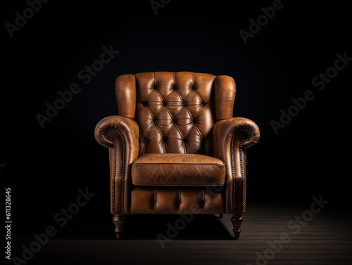Generative ai illustration of luxurious brown leather armchair