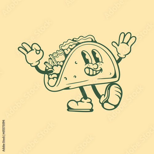 Vintage character design of taco