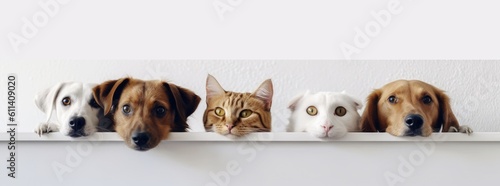 Super funny isolated banner dog and cat head, pet shop, veterinary