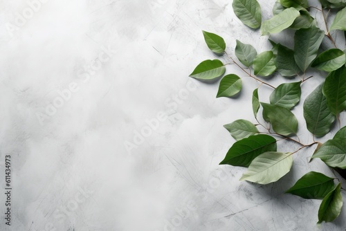 Green leaves on a gray background Generative AI