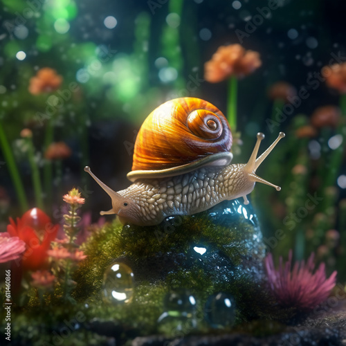 colorful snail in the aquarium generative AI