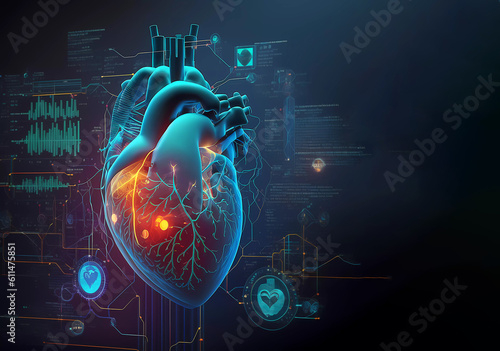Human heart. New technologies. Banner. created by AI