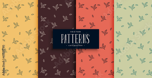 pack of small leaves pattern background in four various colors vector