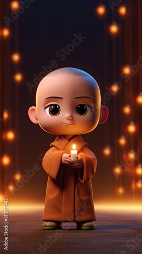 Cute 3 year old monk cartoon character - created using generative Ai tools