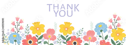 Thank you banner with abstract flowers. Thanksgiving phrase for your design.