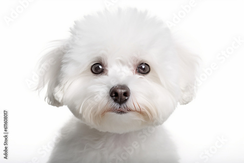 portrait of a white bichon dog