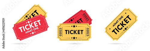 Ticket icon set, Movie show ticket vector icon, Cinema or Movie ticket in flat style ,Admit one coupon entrance vector