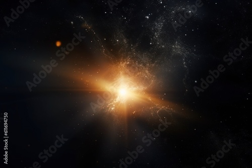 Shining sun with particles with black background multiply negative for use in Photoshop, lens flare (Generative AI, Generativ, KI)