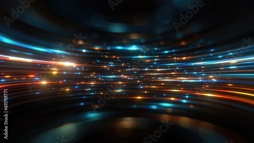 Luminous Futuristic Energy in Abstract Space. Display of abstract lights and glowing elements in a futuristic and dynamic motion. Energy and speed. Modern fusion of technology and art