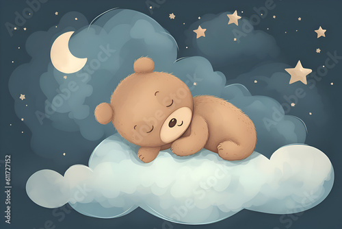 Illustration of a teddy bear sleeping on a cloud, Generative AI 6