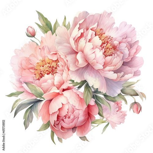 Pastel Peony Bouquet Watercolor Clipart, Pastel Peony Watercolor, Peonies PNG, Pastel Flowers Watercolor, made with generative AI 