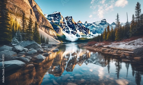 Beautiful Moraine lake in Banff National park, Canada, generative AI