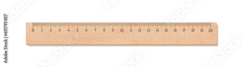 Wooden ruler 20 cm isolated on a transparent background, PNG. High resolution.