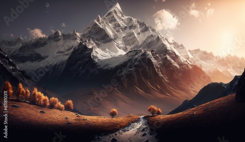 Himalayas Nepal sunset over the mountains
