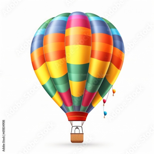 Colorful air balloon on white background, AI generated.