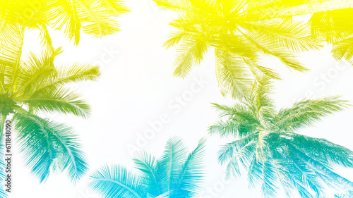 Summer with colorful theme as palm trees background as texture frame background