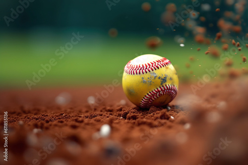 Illustration of softball ball in action on field