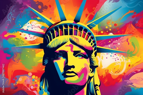 Statue of liberty in abstract colorful pop art style, ai generated