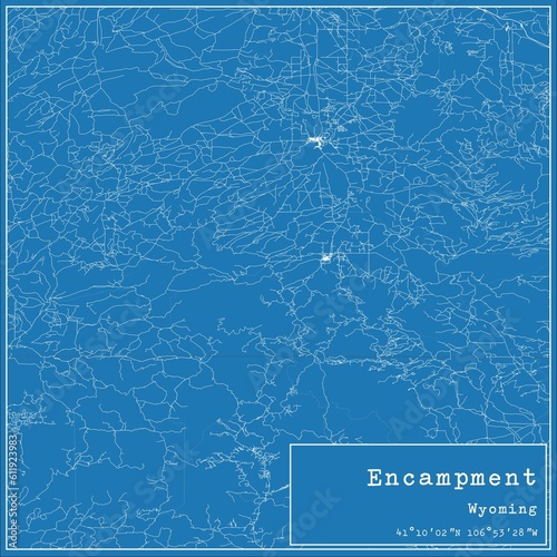 Blueprint US city map of Encampment, Wyoming.