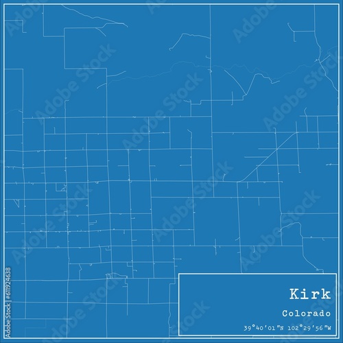 Blueprint US city map of Kirk, Colorado.