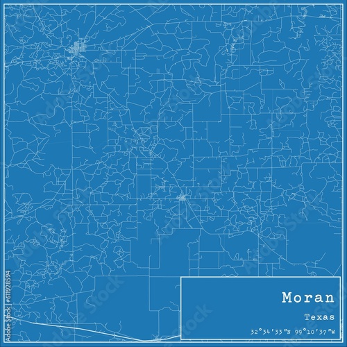 Blueprint US city map of Moran, Texas.