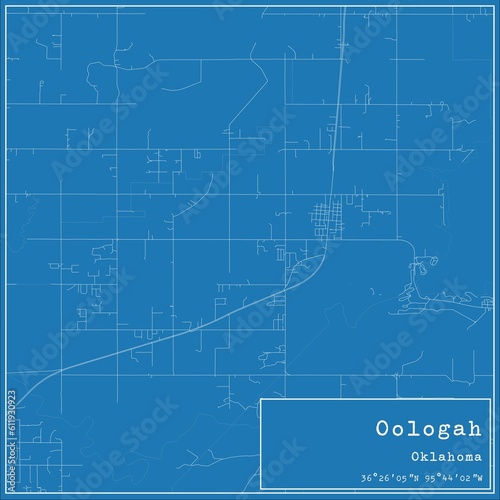 Blueprint US city map of Oologah, Oklahoma.