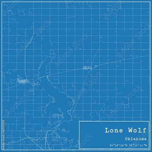 Blueprint US city map of Lone Wolf, Oklahoma.