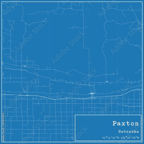 Blueprint US city map of Paxton, Nebraska.