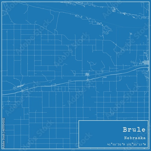 Blueprint US city map of Brule, Nebraska.
