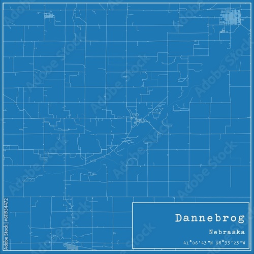 Blueprint US city map of Dannebrog, Nebraska.