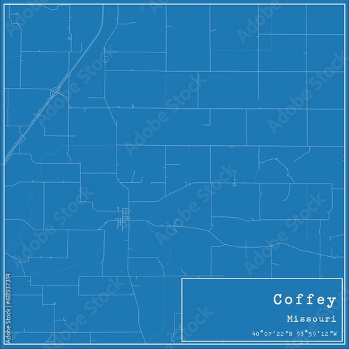 Blueprint US city map of Coffey, Missouri.