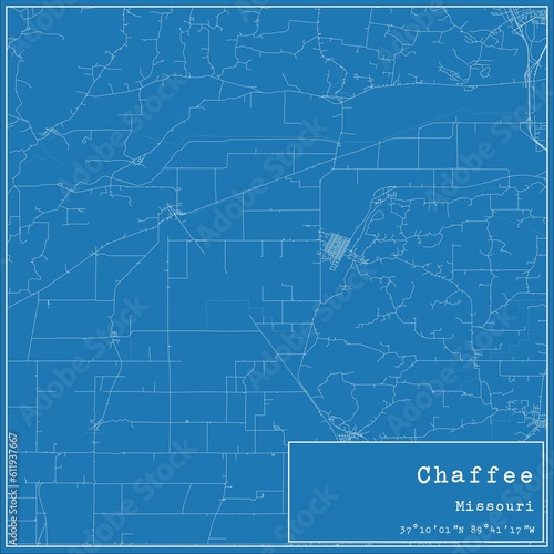 Blueprint US city map of Chaffee, Missouri.