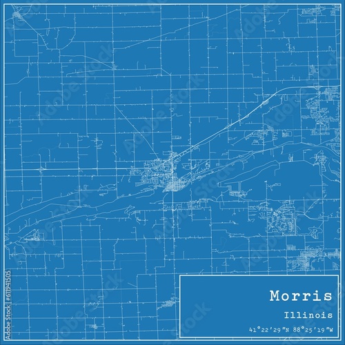 Blueprint US city map of Morris, Illinois.