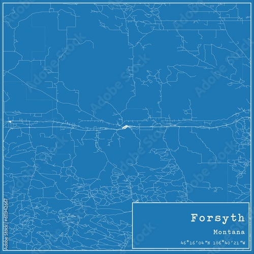 Blueprint US city map of Forsyth, Montana.
