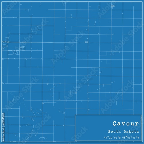Blueprint US city map of Cavour, South Dakota.