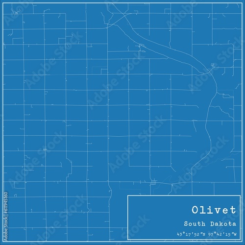 Blueprint US city map of Olivet, South Dakota.