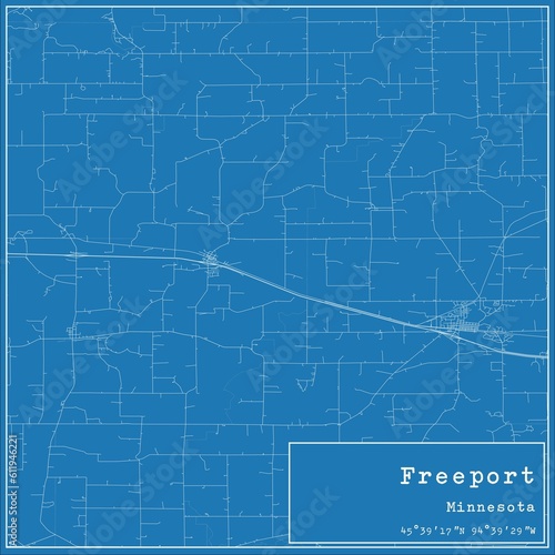 Blueprint US city map of Freeport, Minnesota.