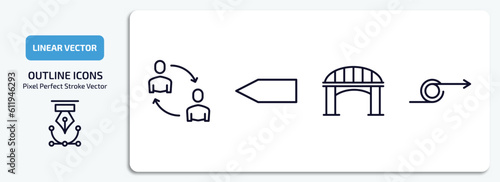 user interface outline icons set. user interface thin line icons pack included exchange personel, blank left arrow, bridge, loop arrow vector.