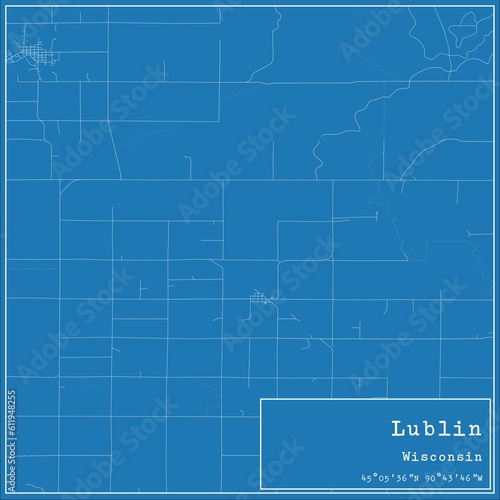 Blueprint US city map of Lublin, Wisconsin.