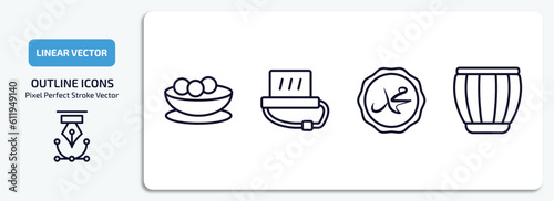 religion outline icons set. religion thin line icons pack included matzo ball soup, tefilin, muhammad word, tablas vector.