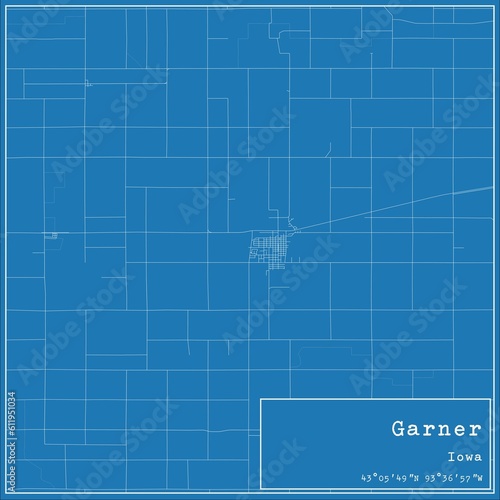 Blueprint US city map of Garner, Iowa.